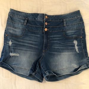 High waisted blue jean shorts